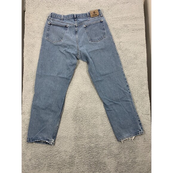 WRANGLER 38x32 Distressed Straight Leg Denim Blue Jeans 5-Pocket Design FLAWED - Picture 3 of 11
